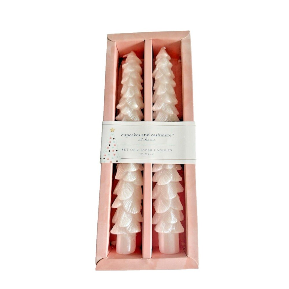 Cupcakes & Cashmere 10" Taper Candle Set of 2 Iridescent Christmas Tree Shaped